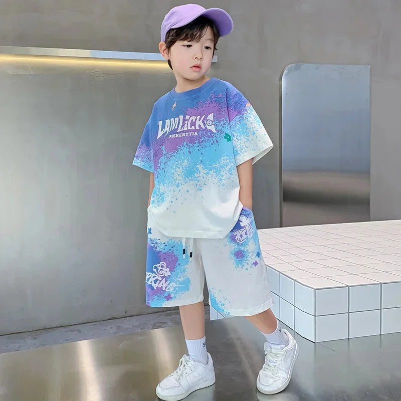Boys Sports Suit Summer Basketball Sets New Children's Fashion Outfit Kids Short-Sleeved Top Shorts 2 Piece 2-14 Years Old