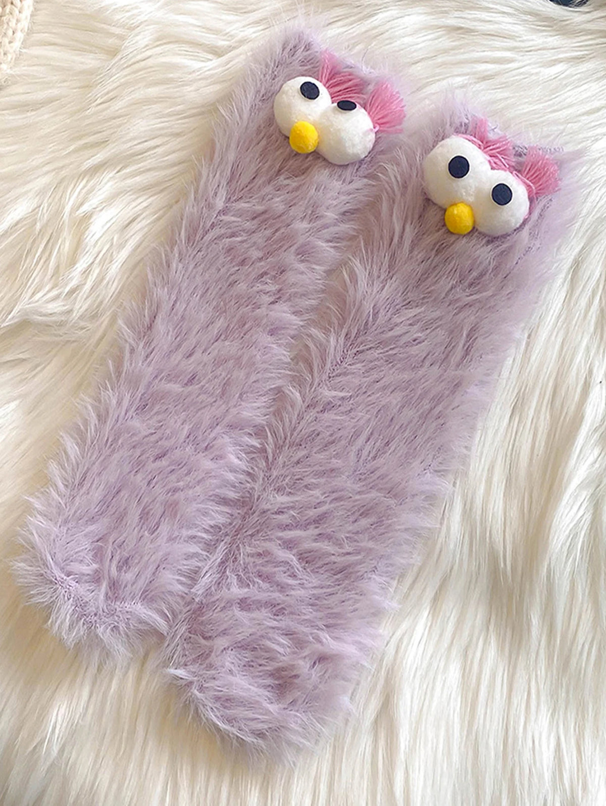 1 Pair of Women's Creative Socks, Festive Socks, Cartoon Socks, Plush Socks, Ankle Socks, Big-Eyed Socks, Cute Socks, Warm Socks
