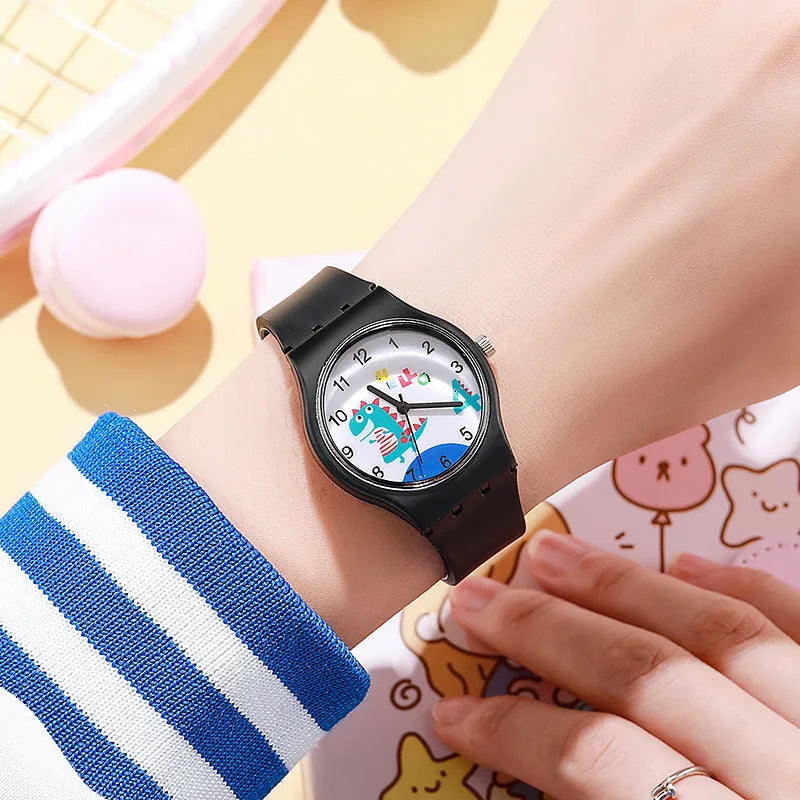 Children's Watch Boys and Girls Cute Cartoon For Little Dinosaur Kids Students Quartz Watches Silicone Candy Color