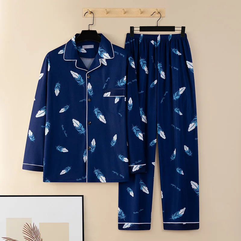 New Men Spring Autumn Long-sleeve Pants Pajamas Boy Student Homewear Man Casual Home Outfit Set Gent Sportswear Set Worn Outside