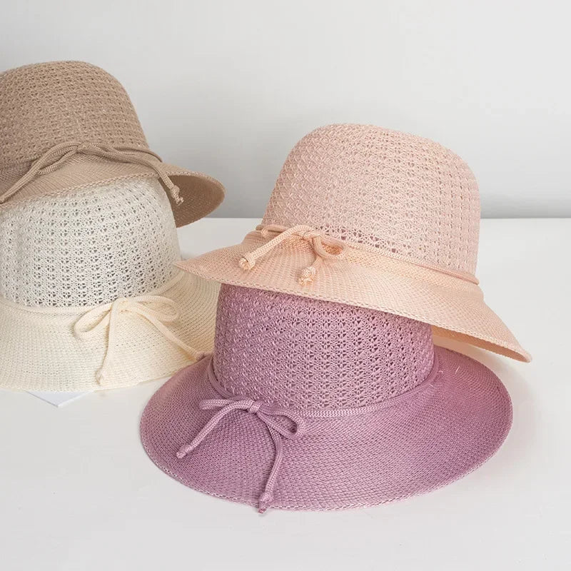 Hats for Women Summer Braided Beach Sun Hat Solid Color Sunshade Lady Visor 6cm Brim Sunhat Travel Vacation Accessories