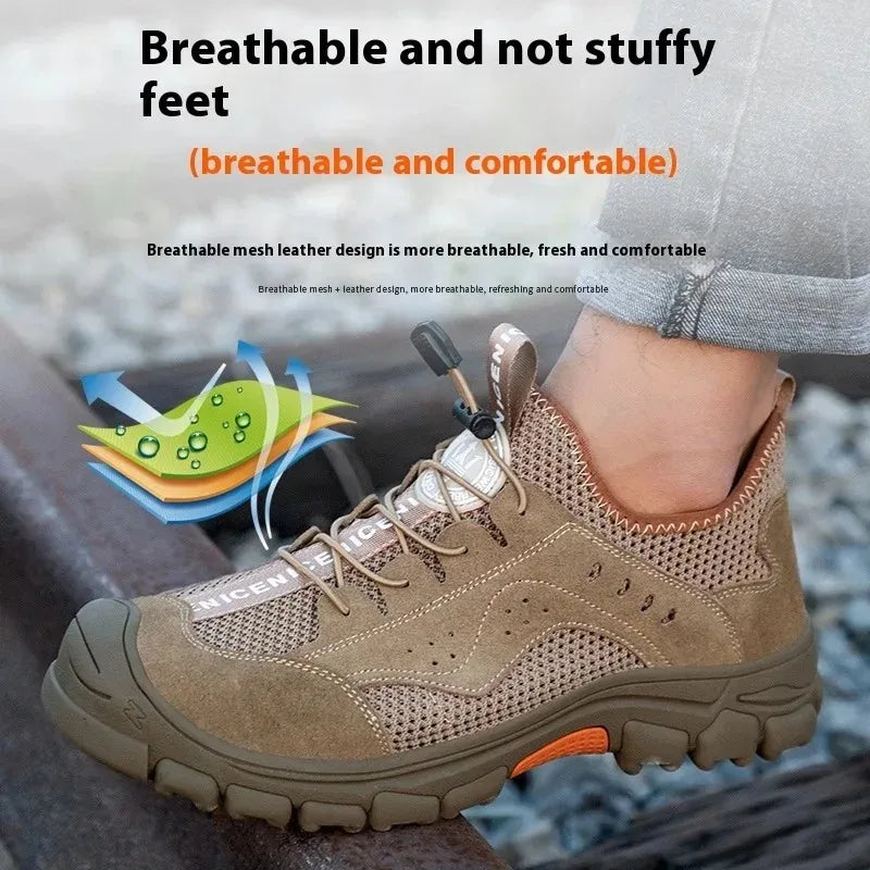 Men's Safety Shoes Summer Anti Smashing Anti Puncture Work Boots Wear Resistant Indestructible Non Slip Steel Toe Shoes for Men