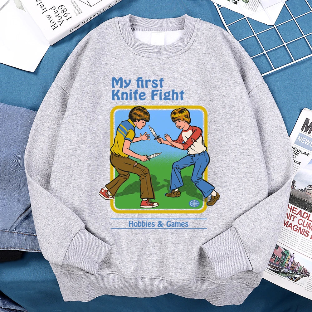 My First Knife Fight Hobbies Games Comics Hoodie Men Women Autumn Loose Warm Clothing Casual Casual Streetwear Crewneck Hoodies