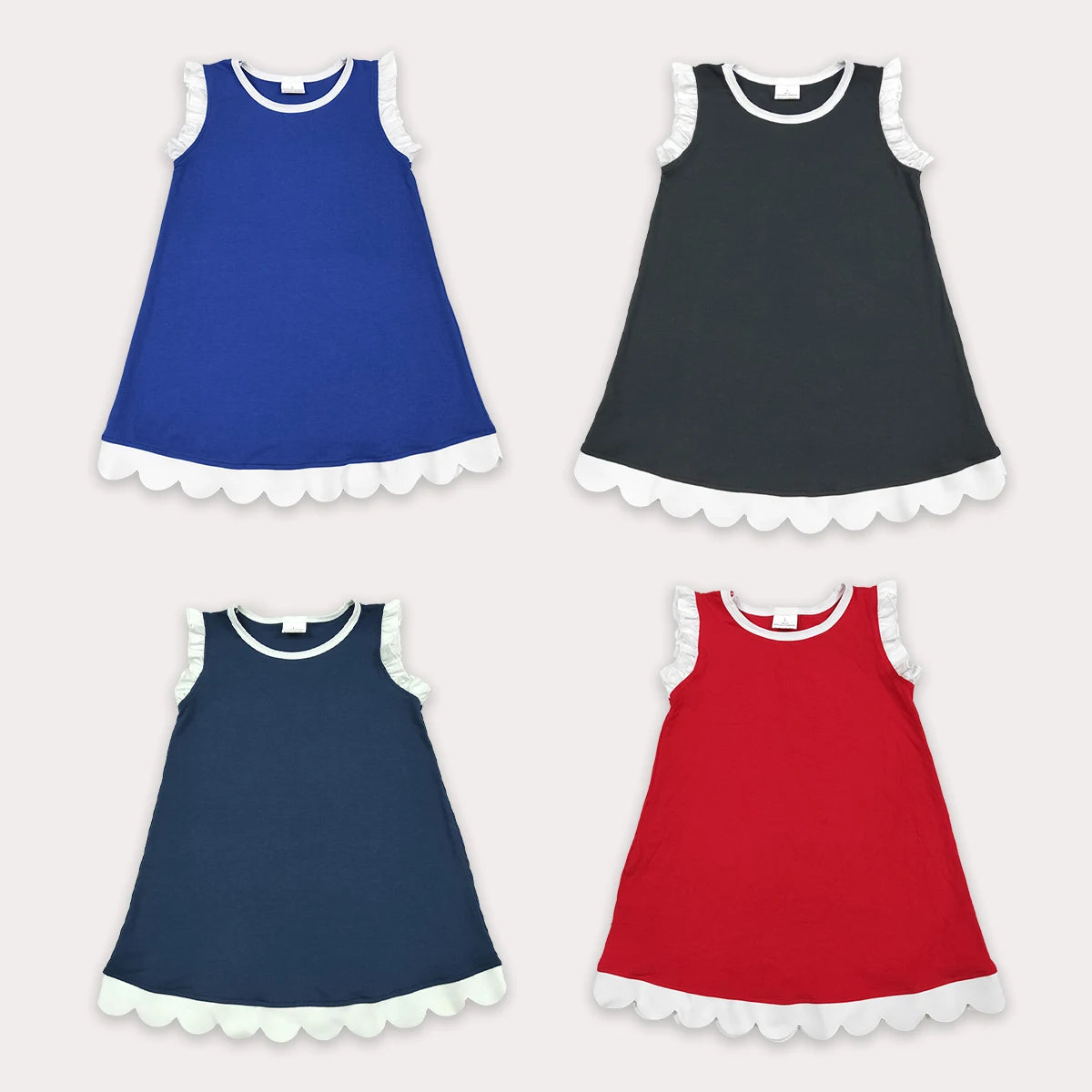 Kids Dress Clothes Baby Girls Sleeveless Fashion Comfy Scallop Knee Length Dresses Toddler Boutique Children Clothing Wholesale