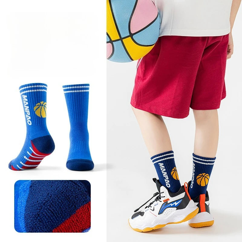 Kids Sports Socks Breathable Cotton Terry Cushioned Ankle Support for Running Training Athletic Socks School Daily Wear