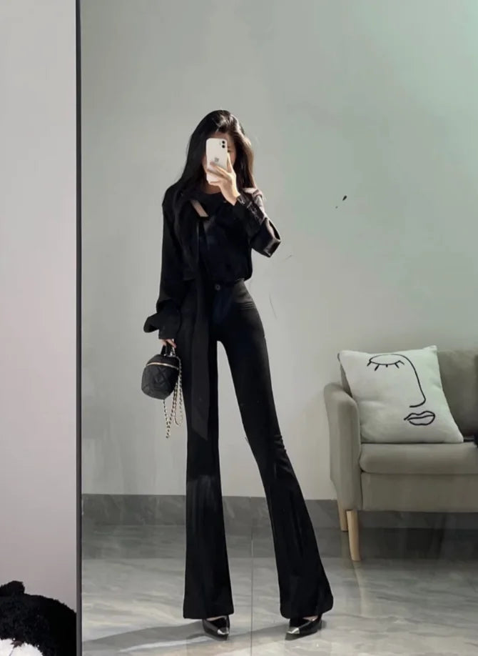 High Waist Bell Bot Pants Women's High Elastici Slimming Long Trousers Summer New Arrival Dongda Gate Casual Pants