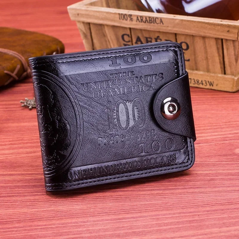 Men's Wallets with 100 US Dollar Pattern Male Photo Card Holder Leather Wallet Fashion Large Capacity Purse Bag