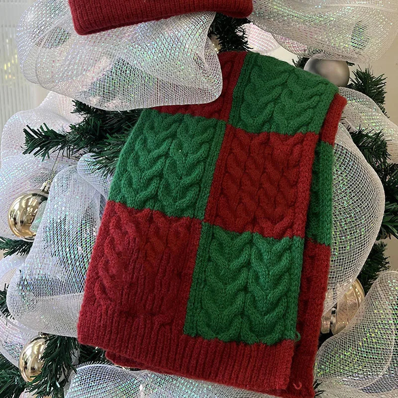 Kids' Christmas Knitted Wool 2in1 Scarf & Beanie Set - Winter Warm, Festive Decor, Unisex