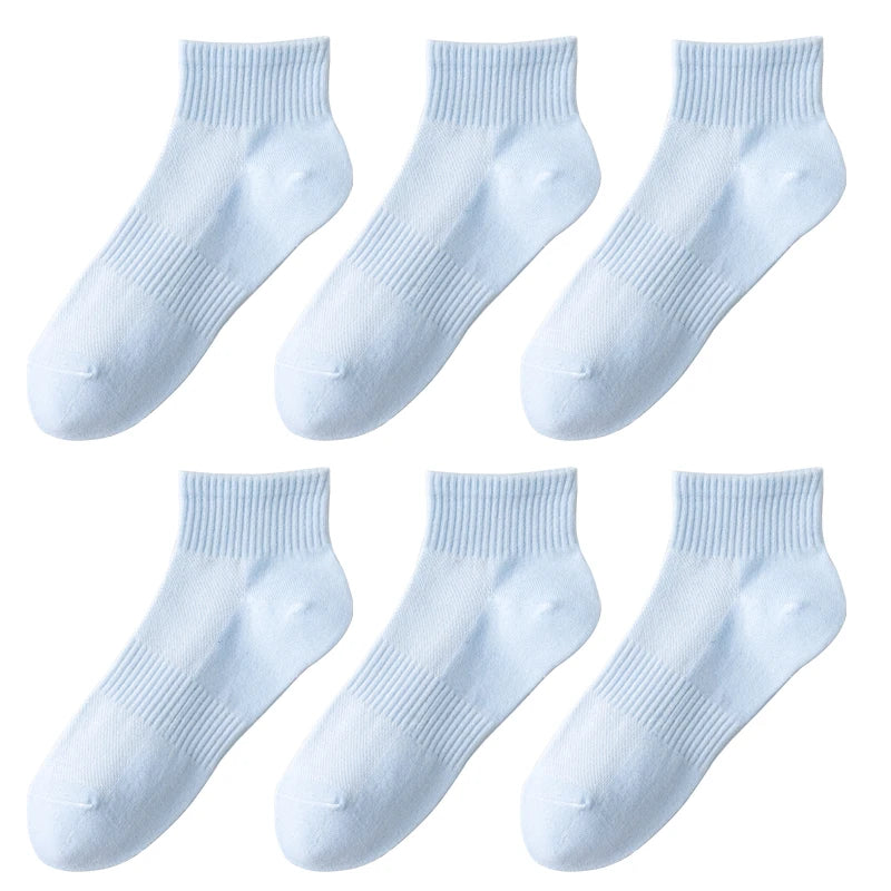 6 pairs of short socks for women, 100% cotton, sweat absorbing, summer thin design, mesh breathable, sports, short tube, low top