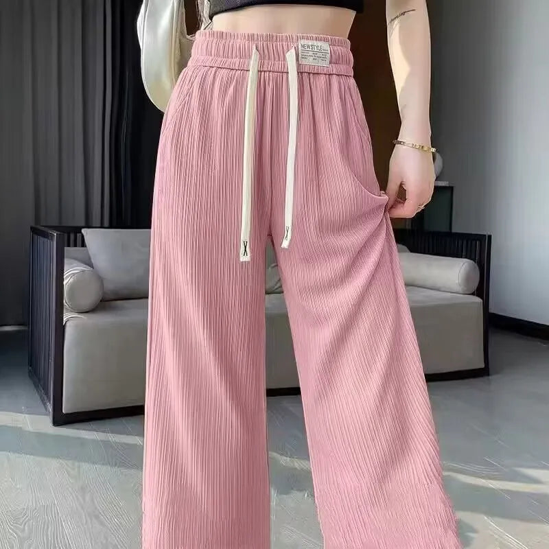 Special Offer Ice Silk Wide Leg Pants Women Summer Thin Mosquito Proof Small Size High Waist Dra Narrow Version Straight ...