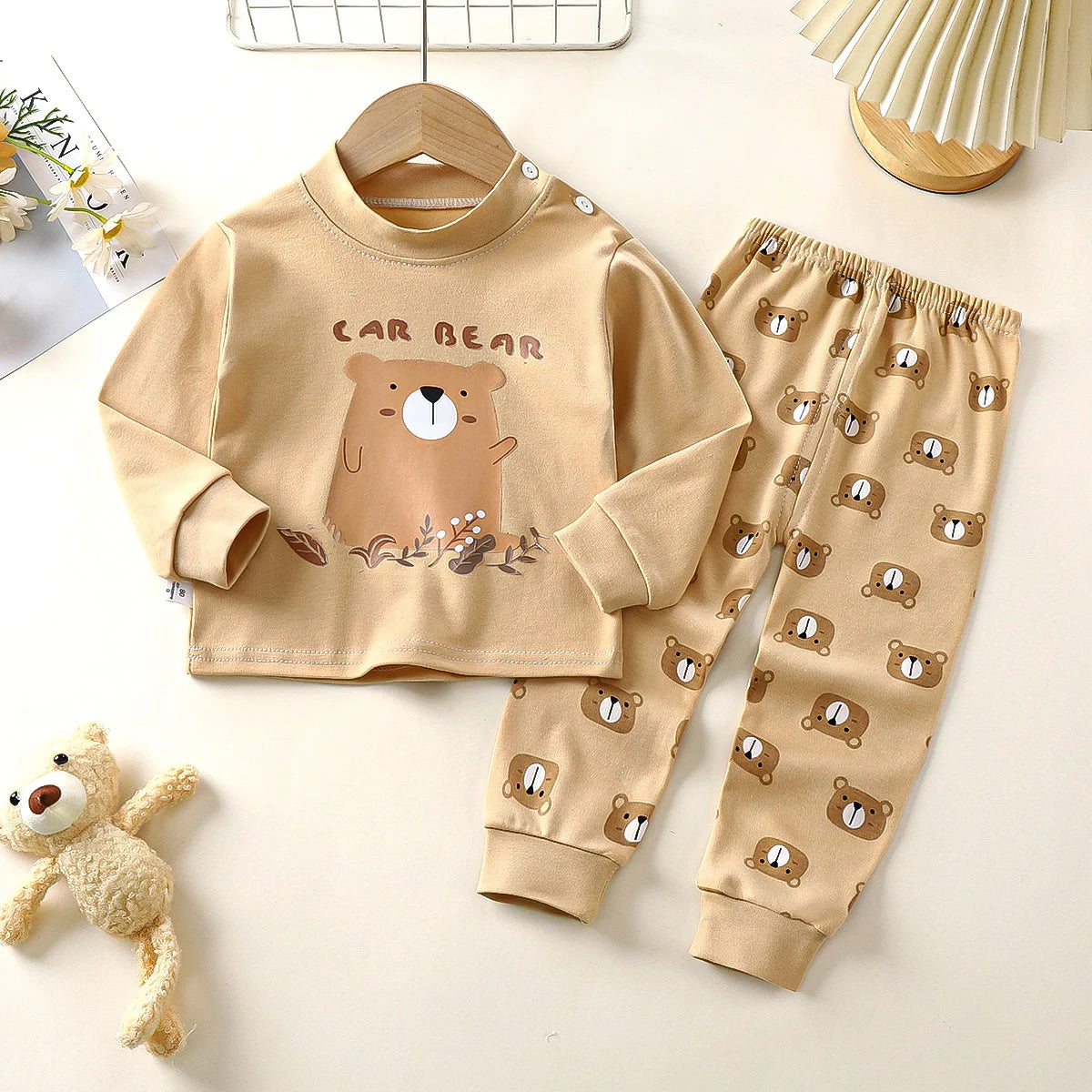 Boys Girls Autumn Pure Cotton Pajamas Kids Cartoon Print Long Sleeve T-Shirt Tops + Pants Pyjamas Baby Underwear Clothing Sets