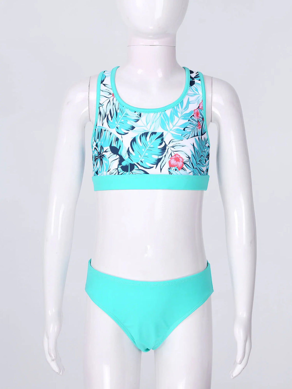 Kids Girls 4PCS Printed Swimsuit Long Sleeve Outerwear with Sleeveless Crop Top Briefs Shorts Bathing Suit Rash Guard Swimwear