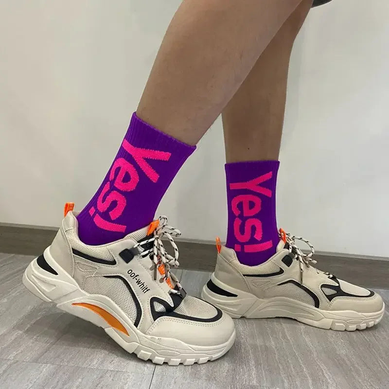 Yes!Mid Crew Socks For Men Women Cycling Hiking Skateboarding Sports Street Fashion Breathable Sock