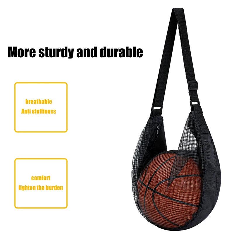 1PCS Single Ball Bag With Zipper Pocket Mesh Ball Storage Bag Sport Equipment Drawstring Sling Storage Net Carrying Basketball