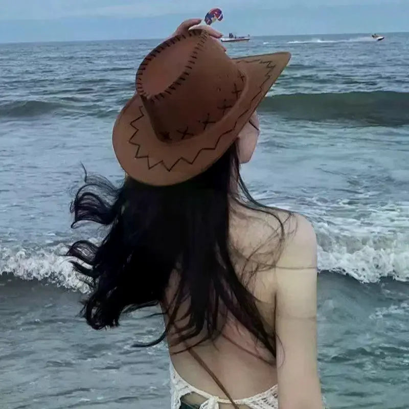 Women Men Cowboy Hat Western Suede Cowgirl Hats Fashion West Fancy Dress Party Headwear Unisex Cap Accessories