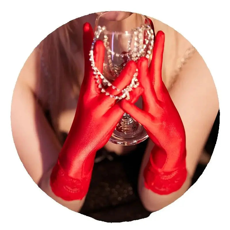 Women Sexy Gloves New Ultra-Thin Oil Shiny Transparent Silky Lace Masturbation Gloves Mittens Cosplay Erotic Temptation Clubwear