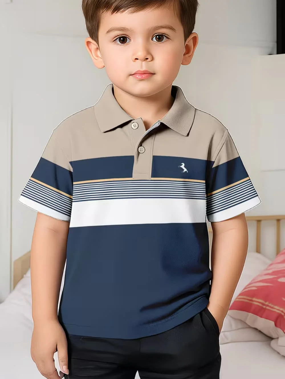 Kids Polo Shirts Striped Print Short Sleeve Polo Shirt for Boys Ummer Outdoor Casual Round Neck Fashion Boys Children's Clothing