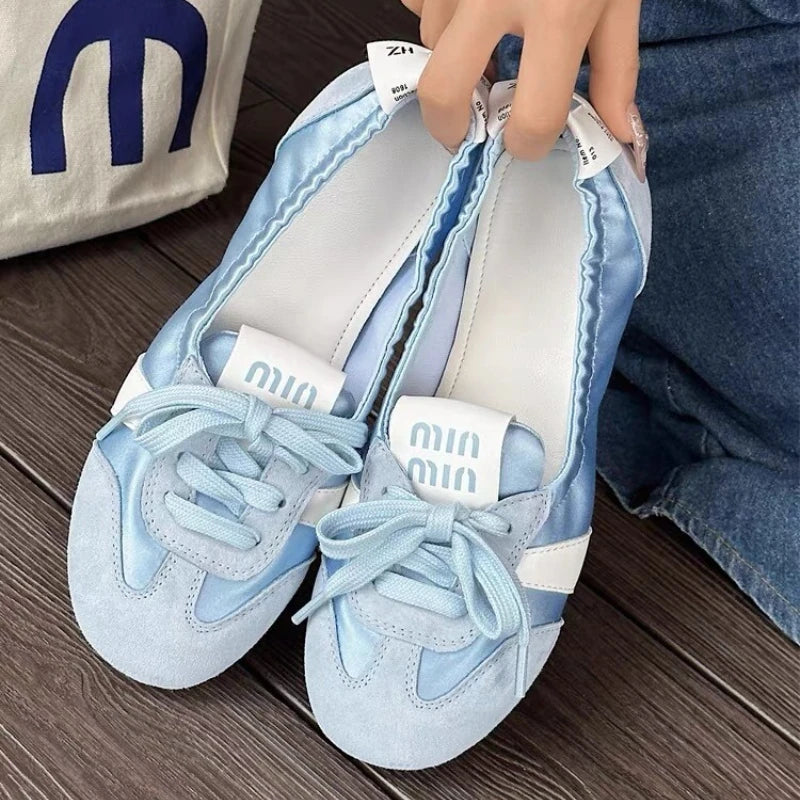 2026 Women's Casual Sneakers Summer Cozy Shallow Ballet Flats Shoes New Women Lace Up Sport Shoes Zapatos De Mujer