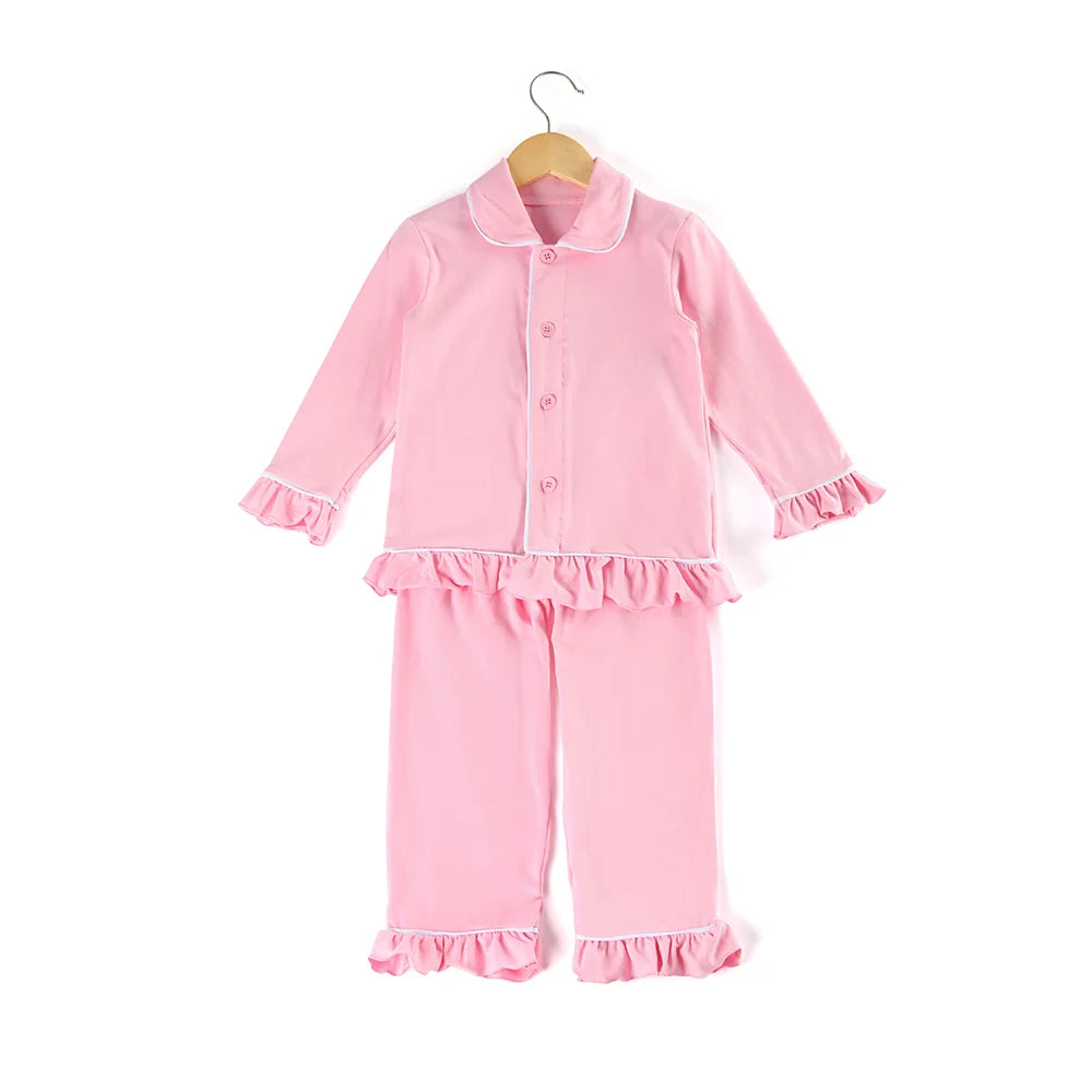 Mudbala Kids Fall Winter Cotton Pajamas Sibling Matching Boys Girls Ruffle Pyjamas Button Up Homewear