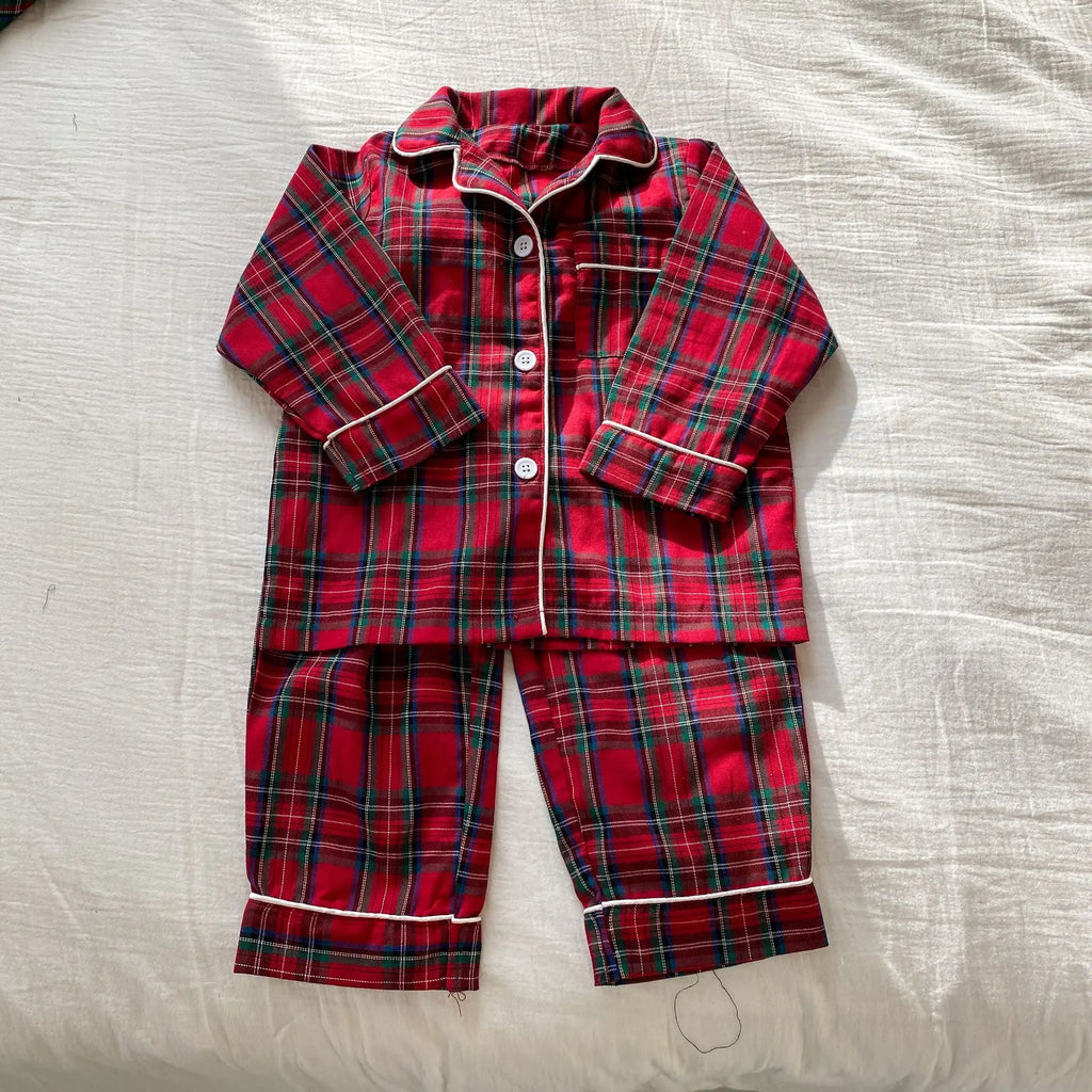 2026 New Christmas Children's Pajama Sets Plaid Print Clothing Set Button Full Sleeve 2 Pcs Suit Homewear Thin Pyjamas Xmas Look