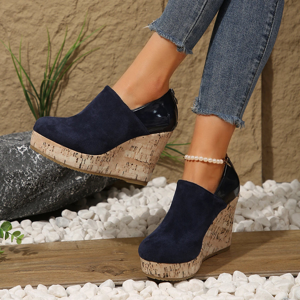 Women Sneakers Spring Autumn Faux Suede Boots Zipper Platform Wedges Sneakers Women Round Toe Sexy High Heels Shoes for Women