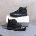 COMFY KIDS Black High-Top Canvas Sneakers, Velcro Strap and Lace-up Shoes for Boys and Girls (Ages 3-12), Comfortable Sports Shoes for Outdoor Play and School