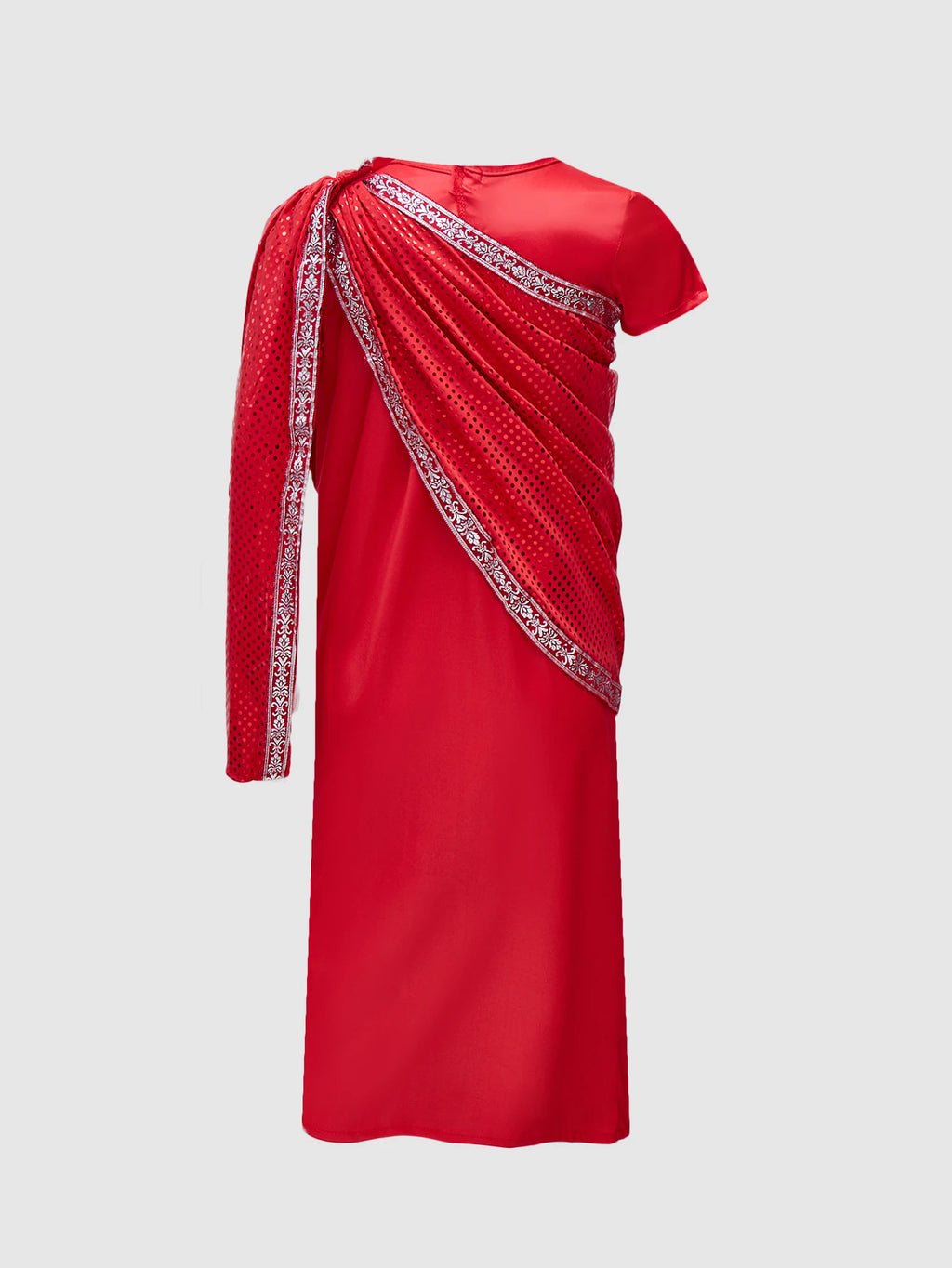 Kids Red Indian Traditional Saree Dress Girls Sequin Ethnic Gown Children Performance Costume for Diwali Wedding Festival Stage