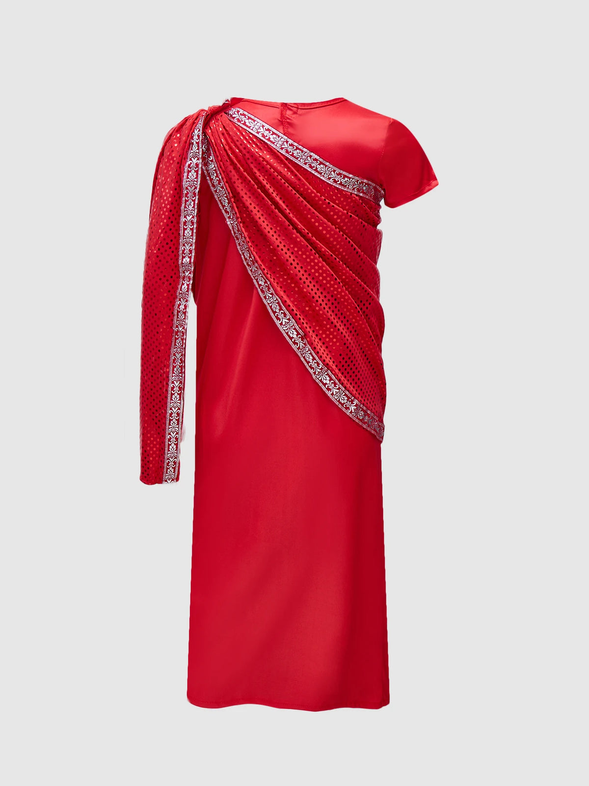 Kids Red Indian Traditional Saree Dress Girls Sequin Ethnic Gown Children Performance Costume for Diwali Wedding Festival Stage