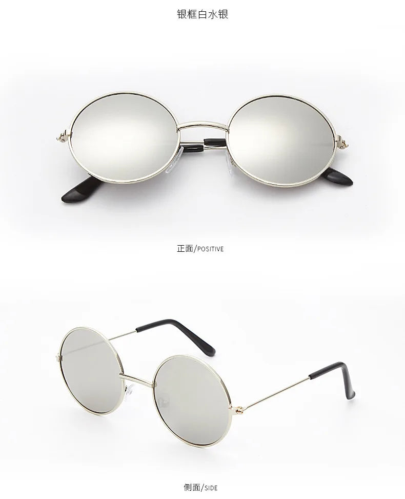 Round Kids Sunglasses Metal Frame Vintage Boys Girls Punk Glasses UV400 Eyeglasses Children 2-8 Years Old Visor Mirror Eyewear