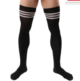 Men's Thin Long Socks for Men Sexy Exotic Sports Stocking Velvet Soft Comfortable High Elastic Striped Men's Stocking Plus Size