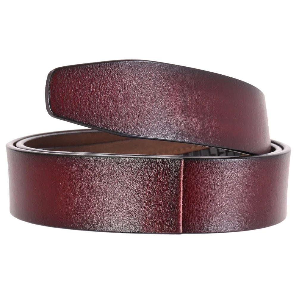 Men's Automatic Buckle Belts No Buckle Black Tan Brown Genuine Leather Belt For Men Luxury 3.5cm Width Holeless Male Strap