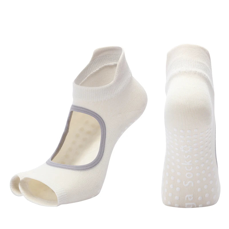 Women Two Toe Backless Yoga Socks Non-Slip Fitness Workout Pilates   Sock Ladies Breathable Sports Ballet Dance Slippers for Gym