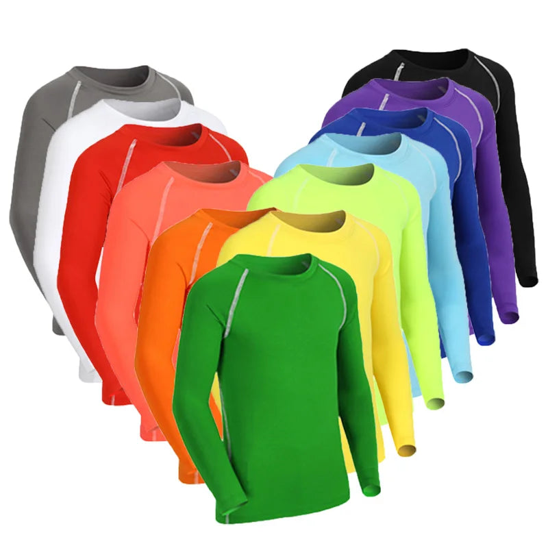 Kids Children Boy Girl Sport Running Long T Shirt Fitness Basketball Football Gym Sportswear Soccer Hiking Undershirt Jerseys 28