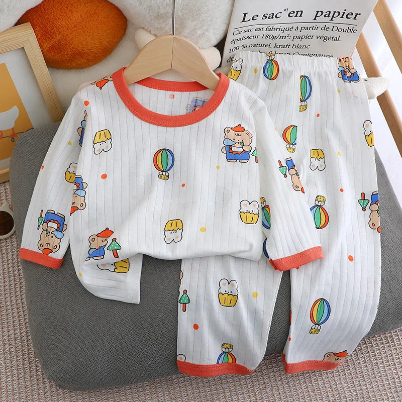 Baby Pajamas Summer Children's Long-sleeved Trousers Home Clothes Suits Cotton Underwear Thin Pajamas Air-conditioning Clothes