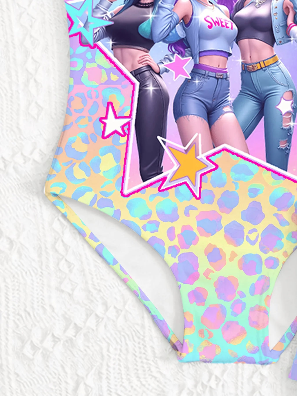 Girls' Summer Casual Swimwear, Children's One-Piece Swimsuit, Beach Dress, Two-Piece Girls' Swimsuit, Gradient Rainbow Cartoon Print, Sweet and Cute, Suitable for Girls Aged 4-12, Pool and Beach Clothes