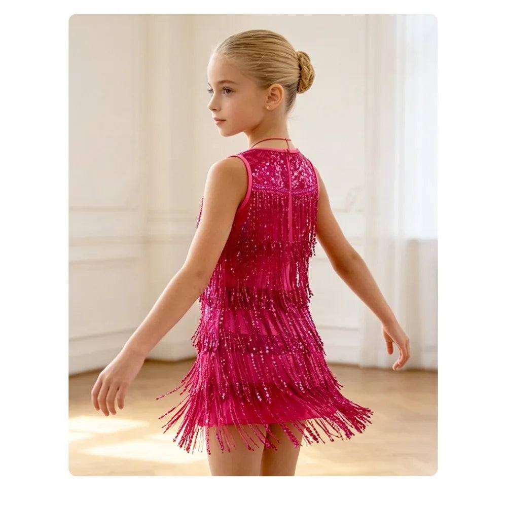Kids Clothes Dance Skirt Latin Dance Dress Tassel Competition Uniform Dancewear Performance Costume Girl Dress Children Clothing
