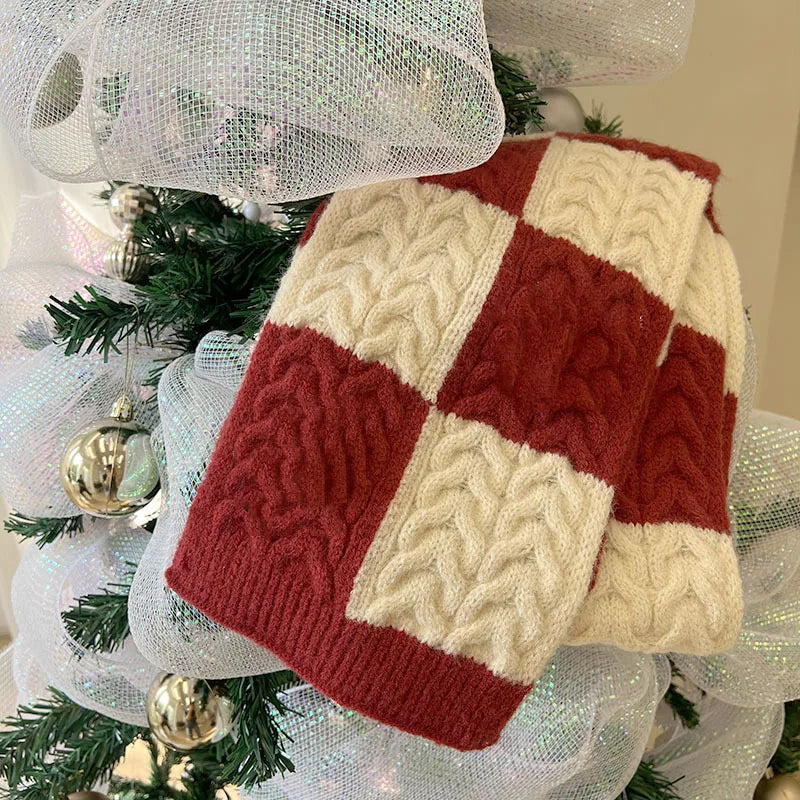 Kids' Christmas Knitted Wool 2in1 Scarf & Beanie Set - Winter Warm, Festive Decor, Unisex
