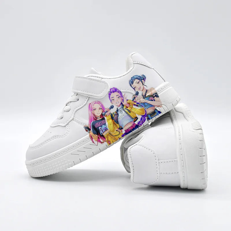 Kids Casual Sport Shoes Girls Cartoon Print Training Shoes Children's Anti-slip Sneakers Student Pu Leather Outdoor Shoes