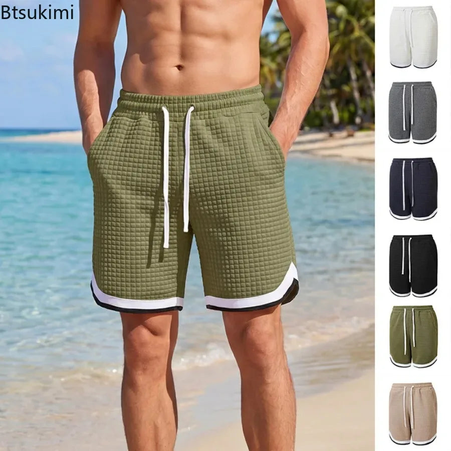 Men's Fashion Sports Shorts Casual Vacation Waffle Weave Shorts Casual Breathable Athletic Shorts Comfortable Breathable Garment
