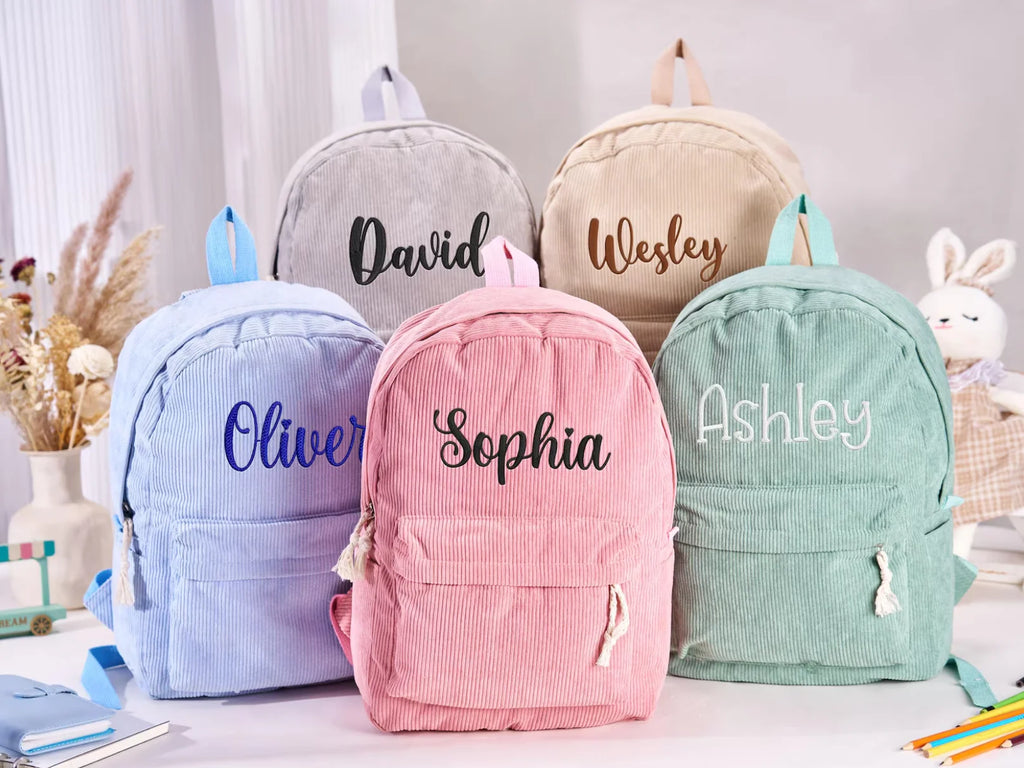Personalized corduroy kids Backpack custom name embridery kindergarten schoolbags for children girls boys solid baby Bags Gifts