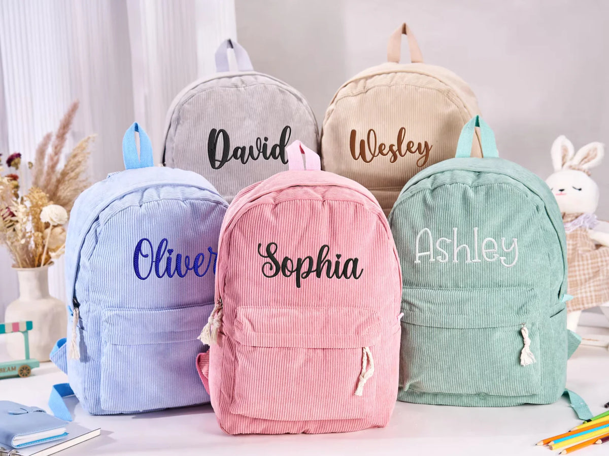 Personalized corduroy kids Backpack custom name embridery kindergarten schoolbags for children girls boys solid baby Bags Gifts