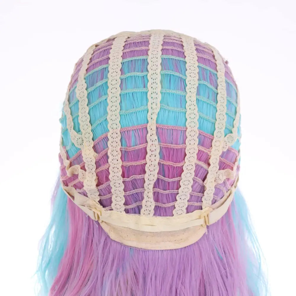 Women's Rainbow Short Curly Wavy Wig Multi-Color Bob with Bangs Heat-Resistant Synthetic Hair for Cosplay Costume Party