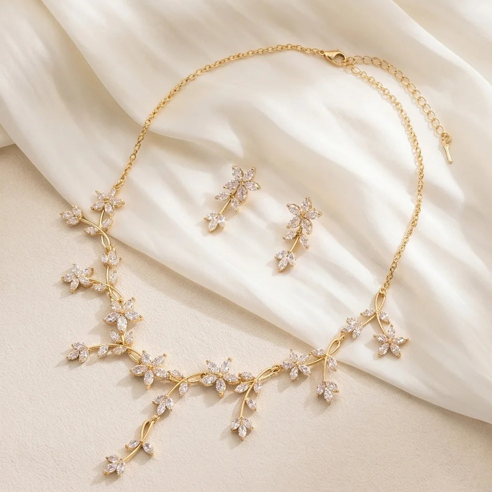 Luxury Jewelry Sets For Women Crystal Bridal Necklace Earring Set Party Prom Wedding Bride Necklace Jewelry Accessories Gift