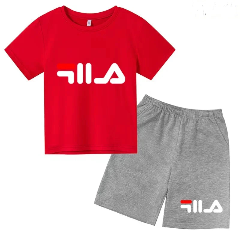 Summer Kids Letter Print 2PCS Outfits Casual Short Sleeve T-Shirt & Shorts Set Sports Tracksuit for Boys Girls 3-12Y
