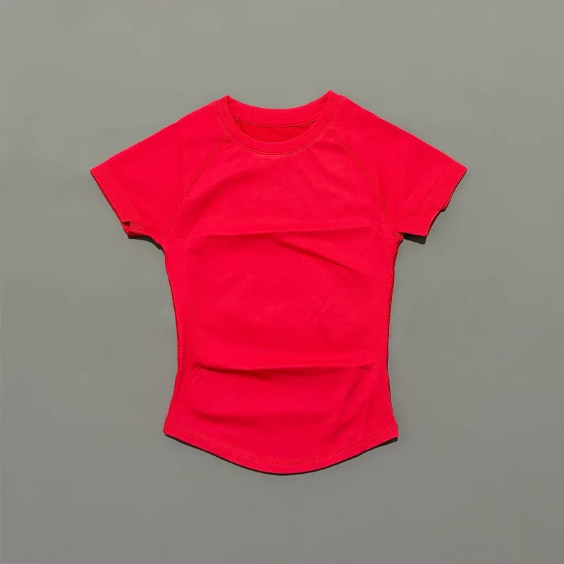 Women Sports T-Shirt Round Neck Short Sleeve Breathable Stretchy Tops Gym Fitness Yoga Running Workout Casual Athletic Shirts