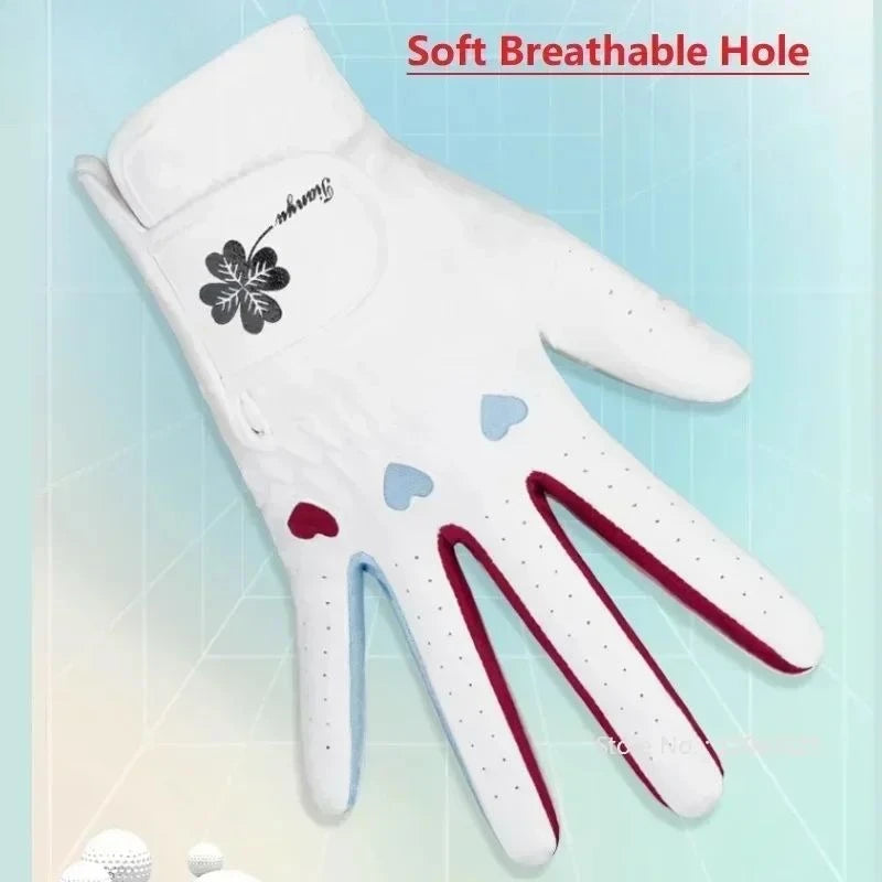 Golf Women's Gloves Contrast Color Sports Gloves Breathable Wearable Anti Slip MIttens Soft Right Left Hand Golf Handcover