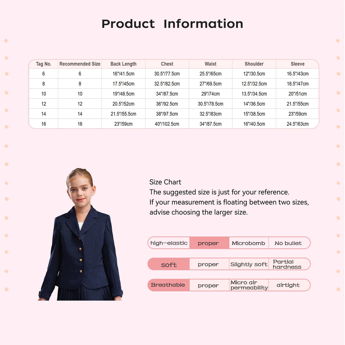 Blazer Jacket for Kids Girls Long Sleeve Solid Lapel Formal Suit Coat School Uniform Dress Tops with Pocket Jacket Outerwear