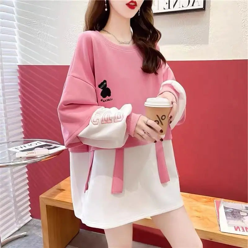 Women Clothing Loose Lazy Style Hoodie for Women New Thin Long Sleeve Contrast Letter Patchwork Trend Tops Street Casual Fashion