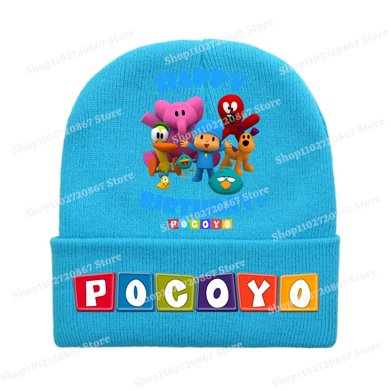 POCOYOS Children Knitted Hats Anime Character Print Knit Beanie Boys Girls Cartoon Winter Warm Caps Cute Thermal Hat Kids Gifts