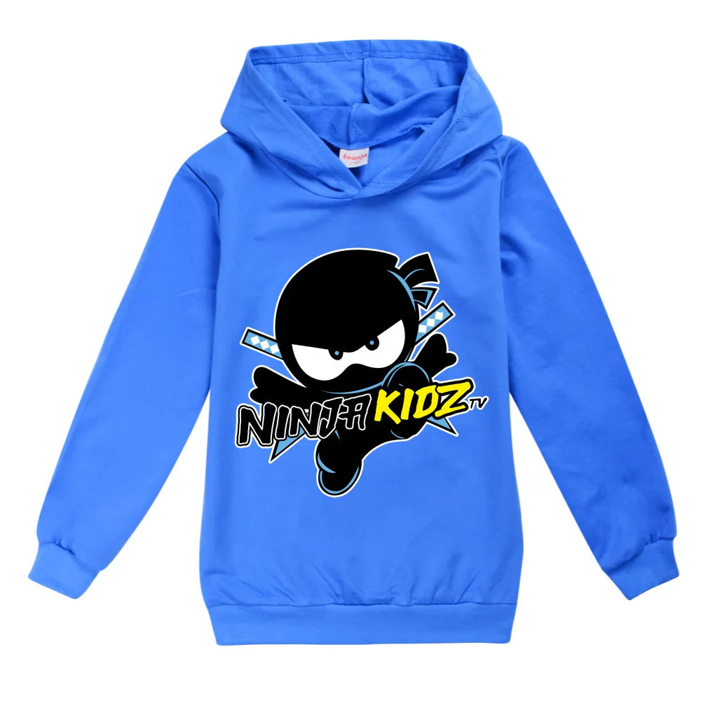 Kids Funny NINJA KIDZ Hoodies Boys Casual T Shirt Cartoon Long Sleeve Children T-Shirts Spring fall Girls Tops Children Clothes